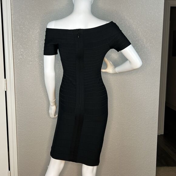 Herve Leger Size S Bandage Dress CARMEN” Black Off the Shoulder Knee Length - Picture 4 of 10